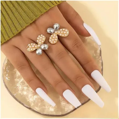 Elegant Pearl Stone Butterfly Adjustable Finger Ring